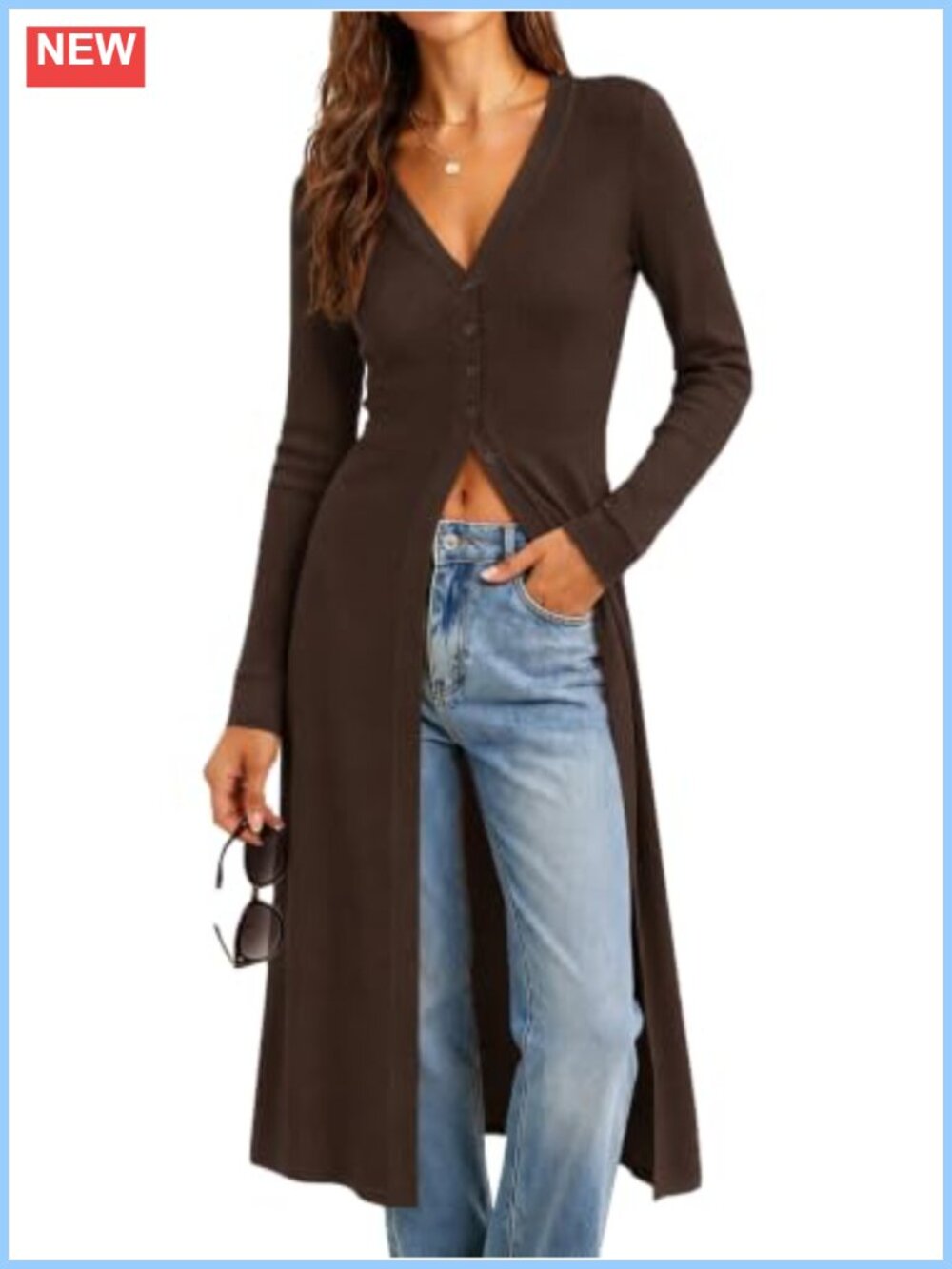 Long Sleeve Lightweight Duster Cardigan Button V-Neck Knit Women's
